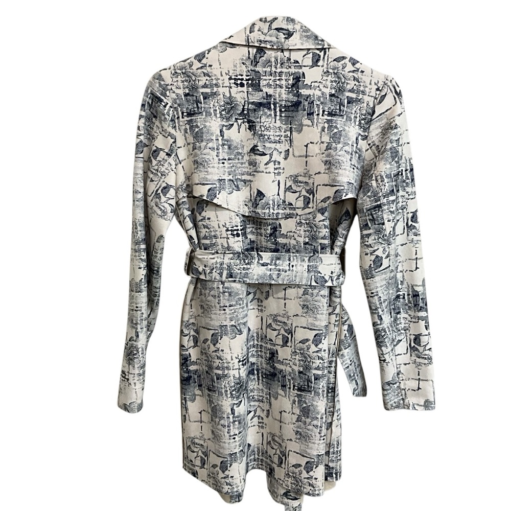 Solitaire For Anthropologie Trench Coat Size M Faux Suede Like Boho Belted - Picture 6 of 10